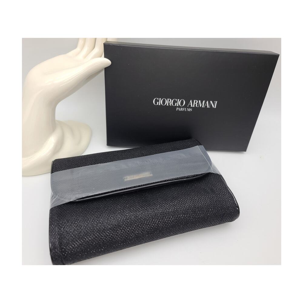 NIB Giorgio Armani Parfum Black Sparkle Clutch Wallet Evening Bag 3 Compartments